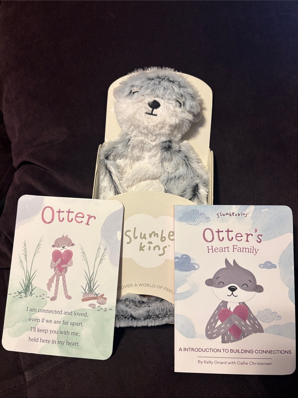 Slumberkins Otter Plush 2 Book & Story Card - Gray New in Box